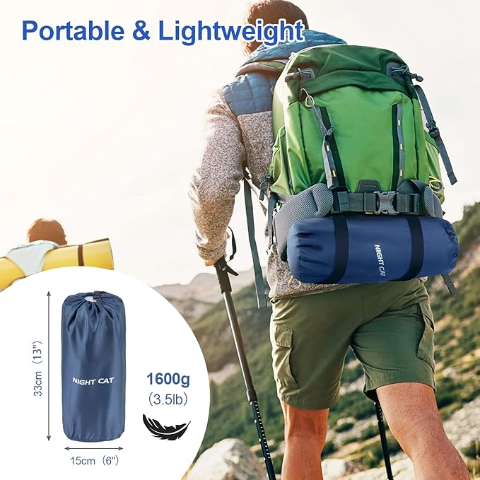 Night Cat Inflatable Sleeping Pads Mat Bed with Foot Pump and Pillow for Camping Backpacking Hiking Ultra-Light Compact Comfortable Extendable