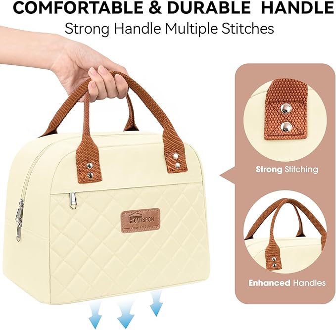 HOMESPON Insulated Lunch Bag for Women Men Adults Lunch Tote with Front Pocket Lunch Box Container Cooler Bag for Work Picnic (Beige)