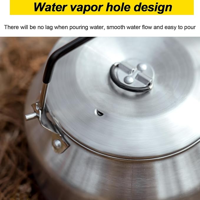 Camping Kettle Outdoor Campfire Camp Kettle, 1L Stainless Steel camping tea kettle Coffee Pot, Portable Lightweight Teapot Fast Heating Boiling Water, Ideal for Hiking Picnic Travel, Silver