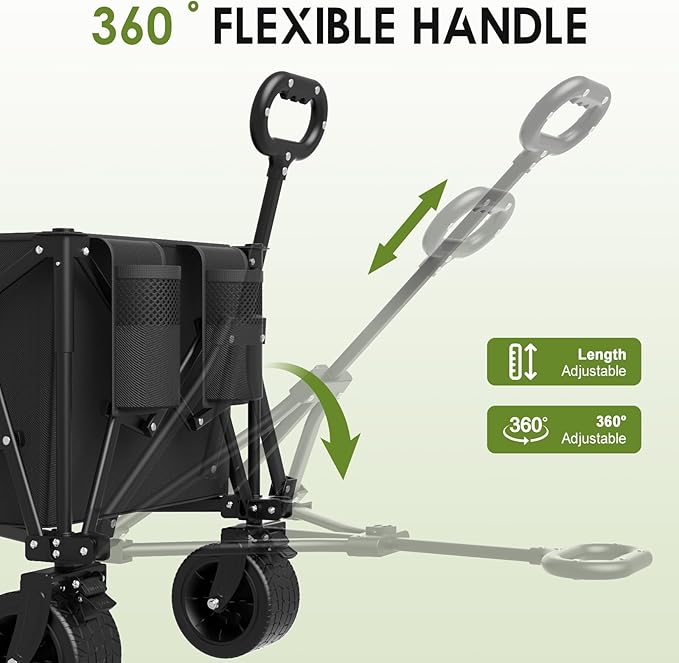 ZENPETIO 49" Collapsible Wagons Carts Foldable with Tailgate, 300L Heavy Duty Folding Wagon Cart with Big All-Terrain Beach Wheels, 360 LBS Capacity Portable Utility Wagon for Garden Outdoor Camping