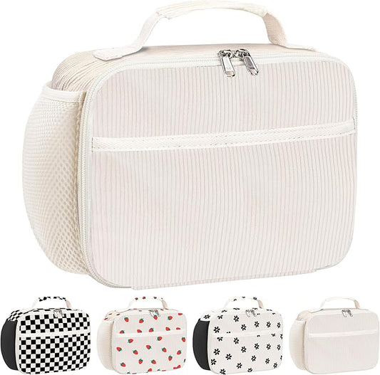 RLGPBON Lunch Bag for Women Cute Corduroy Strawberry Lunch Tote Bags Reusable Lunch Tote Handbags Leakproof Thermal Cooler Lunch Case Large Capacity Lunch Box for Girls School Travel Picnic