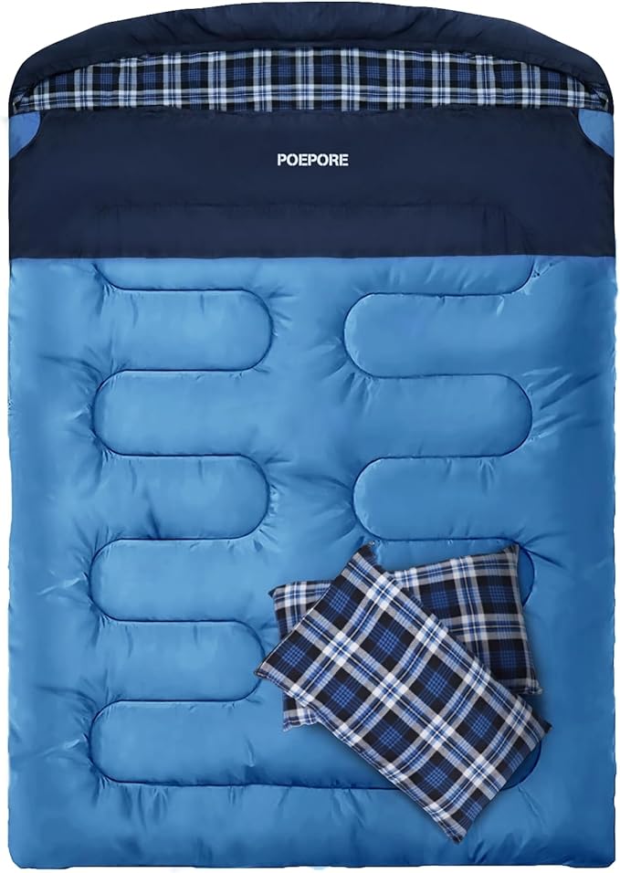 Double Sleeping Bag Flannel for Adults with 2 Pillows 2 Person Sleeping Bags Camping XXL Queen Size Two Person Sleeping Bag for Cold Weather