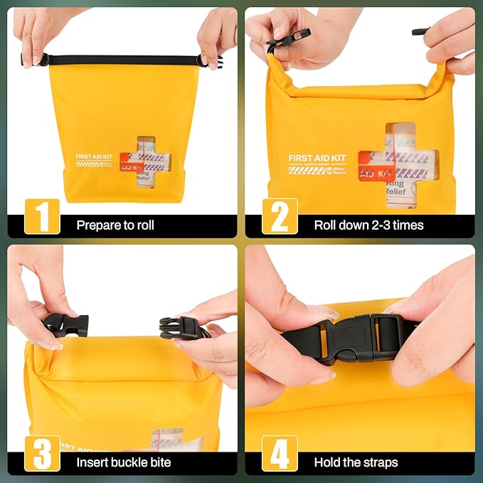 RHINO RESCUE Waterproof First Aid Kit, Lightweight Boat Dry Bag, Emergency Survival Supplies for Outdoor Kayak Floating Swimming & Camping FSA HSA Eligible (Yellow)