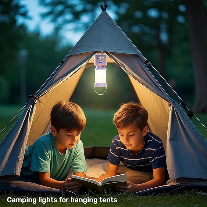 HOMY Retro 7-Star Ladybug Camping Lamp for Kids - USB Rechargeable Kids Lantern, 3-Color Dimmable LED, Tent Hook & Handle, Safe Night Light for Outdoor/Kids Camping Essentials