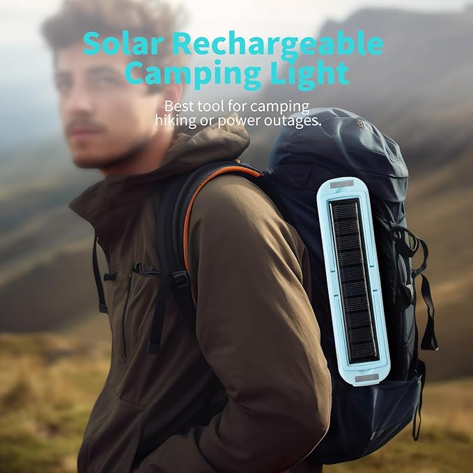 Solar Rechargeable Camping Lantern - 2000 Lumens, 4 Light Modes, Portable Power Bank (Blue)