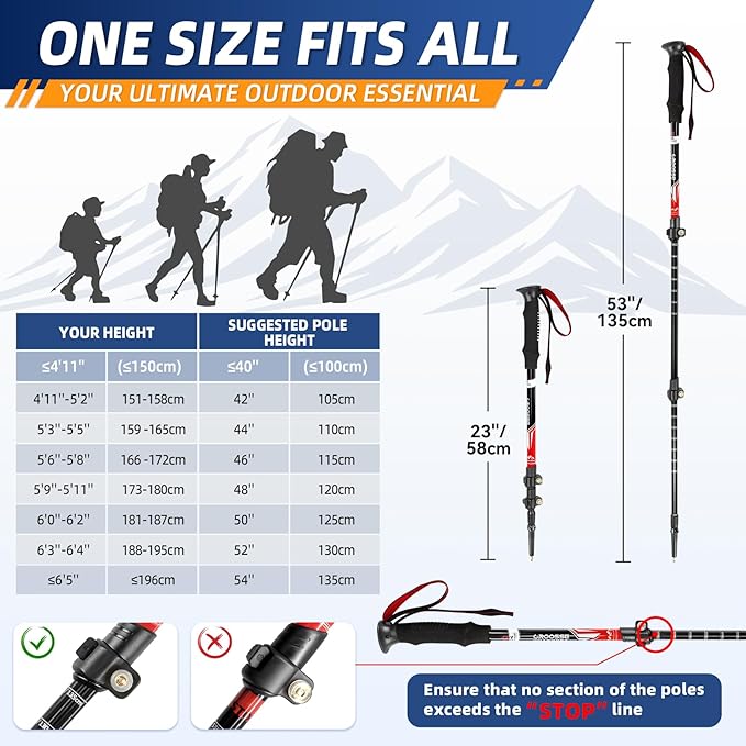 Lightweight Collapsible Trekking Poles for Hiking – 2 Pack Adjustable Hiking Poles, Aluminum Walking Sticks for Skiing, Nordic Walking, Retractable Walking Sticks for Seniors, Women, Men