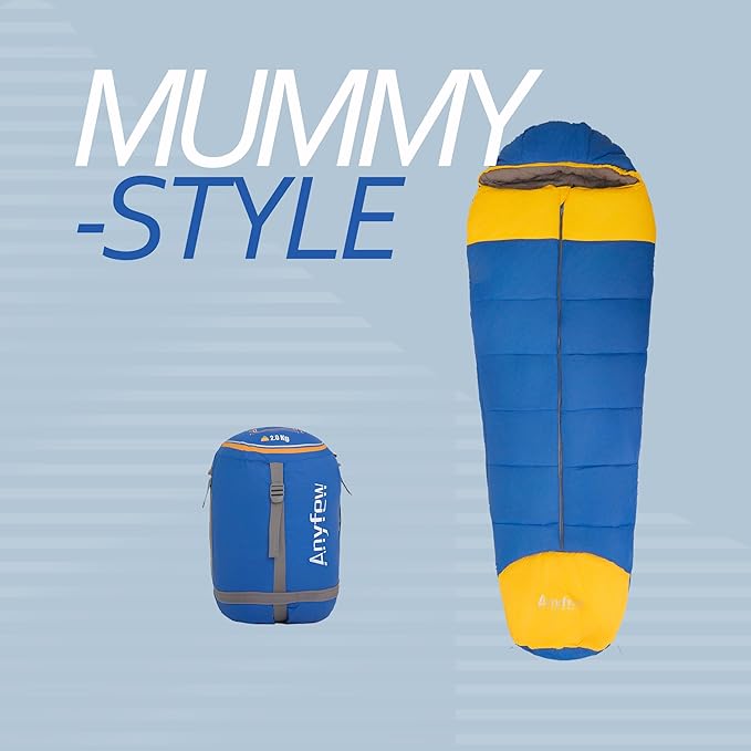 Nylon Sleeping Bag,Blue & Yellow,Flannel Cotton,Portable Tightening Bag Lightweight,Cold Weather Sleeping Bag Waterproof-Warm Camping Hiking Outdoor Travel Hunting