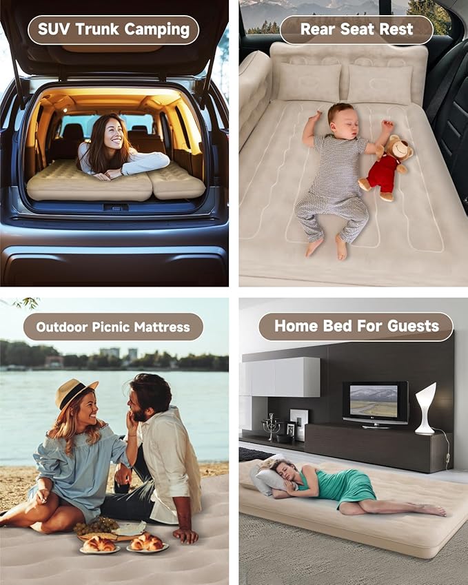 Umbrauto Car Air Mattress Bed: Inflatable SUV Camping Sleeping Pad for Truck Back Seat with Pump & Pillows, Blow Up Backseat Car Mattress for Van Rear Seat