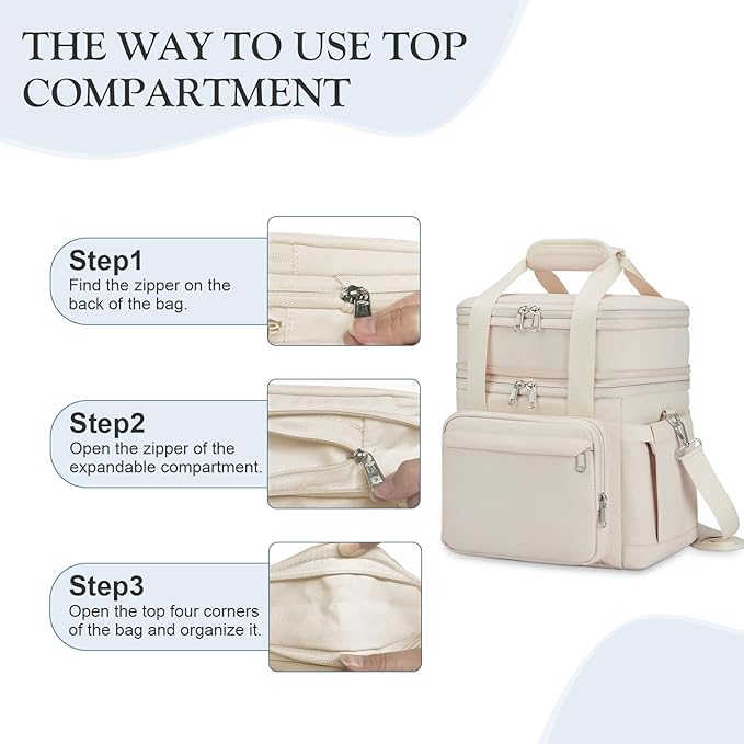 Insulated Lunch Box for Women - Reusable Modern Double Deck Lunch Bag Adults Expandable Heavy Duty Lunch Cooler Tote for Work Office Picnic,Beige