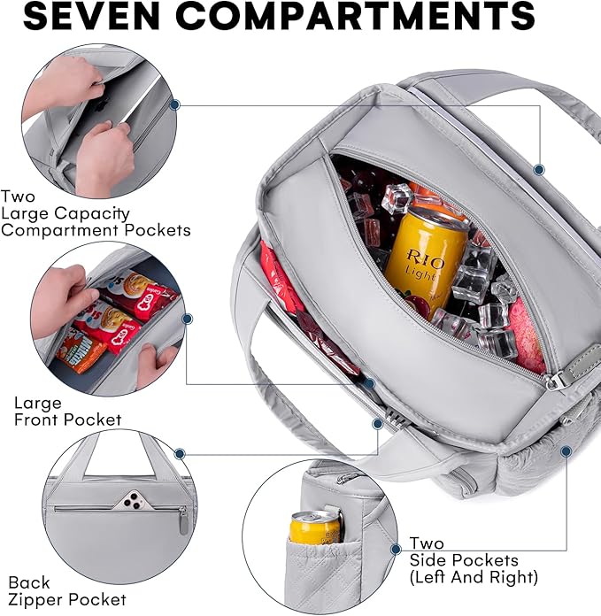 Artelaris Lunch Bag for Women, Insulated Lunch Box for Work, Large Leakproof Cooler Purse with Side Pockets & Removable Shoulder Strap Women's Lunch Tote Bag for Picnic Beach Cute Lunch Bags (Gray)