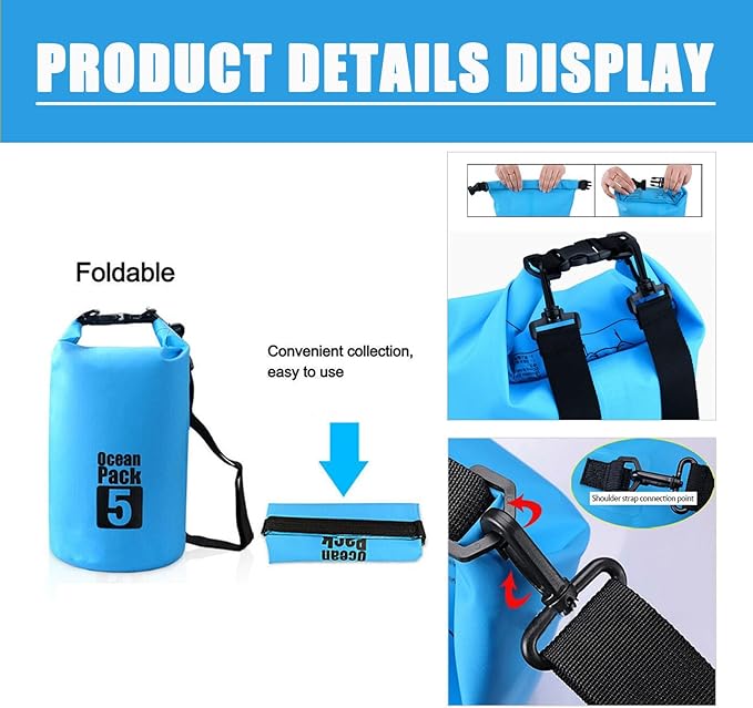 Floating Waterproof Dry Bag Backpack 5L/10L/20L, Roll Top Bag for Kayaking, Rafting, Boating, Swimming, Camping, Hiking, Beach, Fishing. (Blue, 20L)