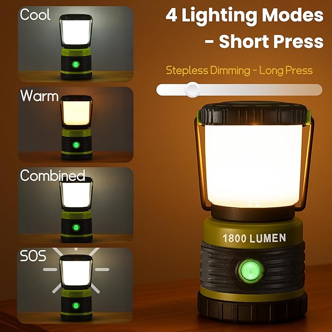 Camping Lantern Rechargeable Telescopic Camping Light,1800LM, 4400mAh IPX5 Waterproof Tent Lights, 4 Light Modes, Portable Flashlight for Power Outages, Emergency, Hurricane, Hiking