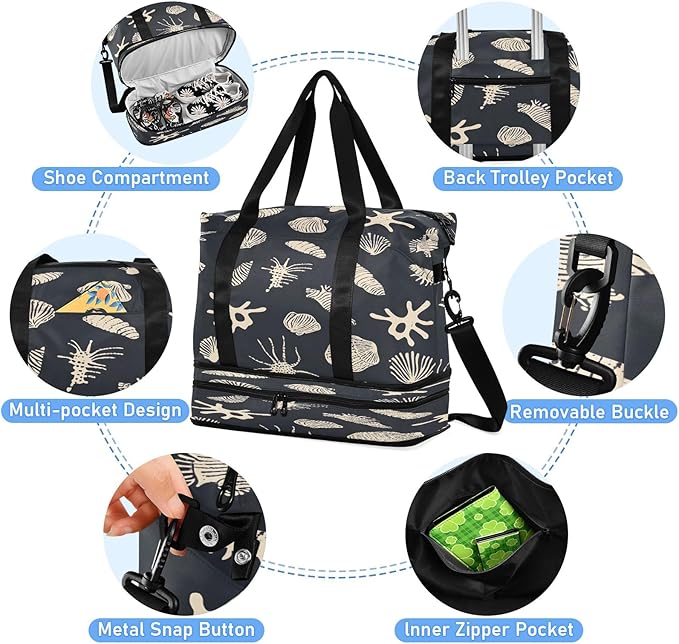 Black Ocean Color Art Travel Duffel Bag Waterproof Gym Sport Tote Bag Carry On Weekender Bag with Compartment