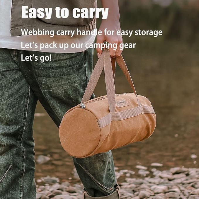 Tent Stakes Bag,Canvas Camping Storage Bags Essentials Accessories Tools Hiking Hunting Gear（Brown 40CM）
