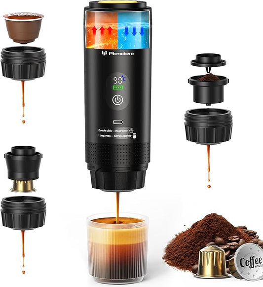Portable Electric Espresso Machine–20Bar Self‑Heating travel coffee maker with 7500mA Battery (Midnight Black)
