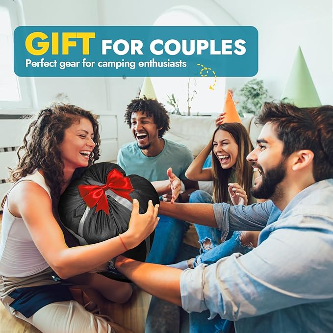 CANWAY Double Sleeping Bag Flannel for Adults Cold Weather Queen Size Two Person Sleeping Bags for Camping with 2 Pillows