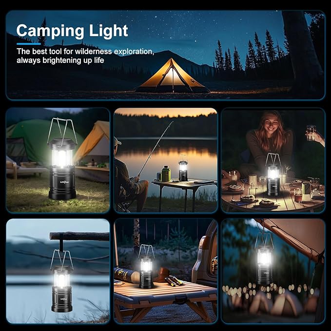 LED Camping Lantern, Battery Operated Lights, Adjustable Brightness for Camping, Power Outages, Emergencies, Outdoor Collapsible Lanterns, 4 Pack