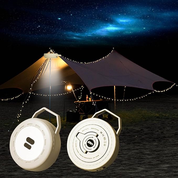 Retractable Camping String Lights Reel, Portable Stowable Rechargeable Strip Light, Waterproof Tent Lantern for Outdoor Hiking Awning Garden Party Festival Decor (Yellow)