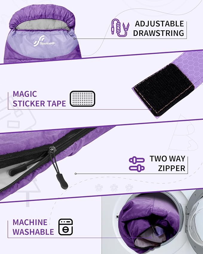 Sportneer Sleeping Bags for Adults, Warm & Cold Weather Sleeping Bag for Adults Kids Boys Girls - Lightweight Compact Camping Gear Equipment, Traveling, Backpacking, Hiking