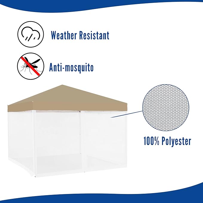 Mosquito Net for 10' x10' Patio Gazebo, Outdoor Netting for Camping Canopy Pop Up Tent Screen House Wall Mesh Sidewall with Zipper, Universal Replacement, White