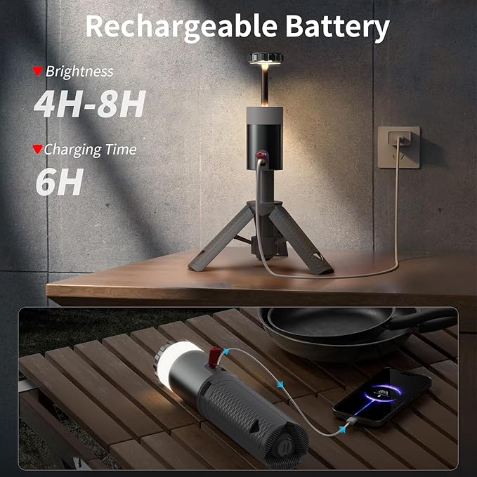 AlpsWolf Camping Light , Telescopic Camping Lantern Rechargeable with 15 Color Temperatures Waterproof Portable Lanterns for Power Outages,Camping,Hiking,Emergency Gray