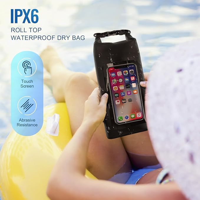 Waterproof Dry Bag,Roll Top Waterproof Backpack Phone Case Pouch for Travel,Kayaking,Rafting,Camping,Surfing,Boating,Hiking,Beach and Fishing (2 L Black+Black)