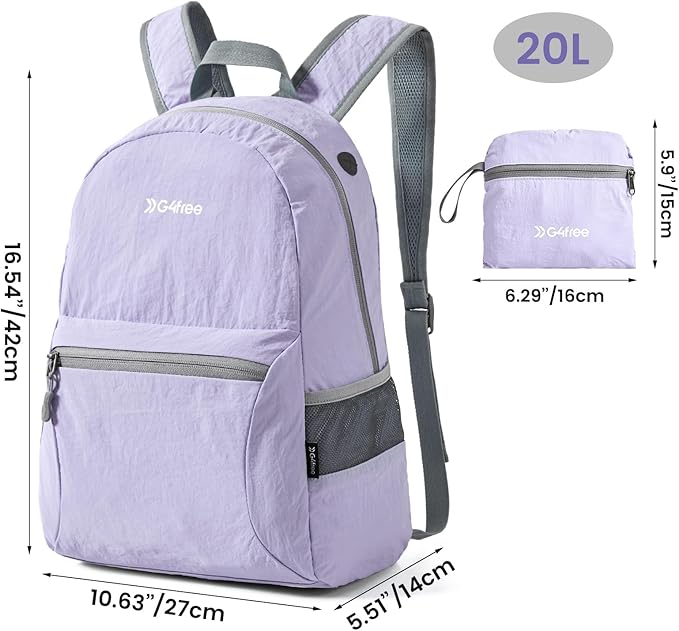 G4Free 20L Lightweight Packable Backpack Travel Hiking Daypack Foldable Backpack for Men Women(Light Purple)