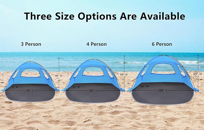 NXONE Beach Tent Sun Shade Shelter for 4 Person with UV Protection, Extended Floor, 3 Mesh Roll Up Windows & 8.5mm Fiberglass Rods丨Carry Bag Included (Sky Blue)