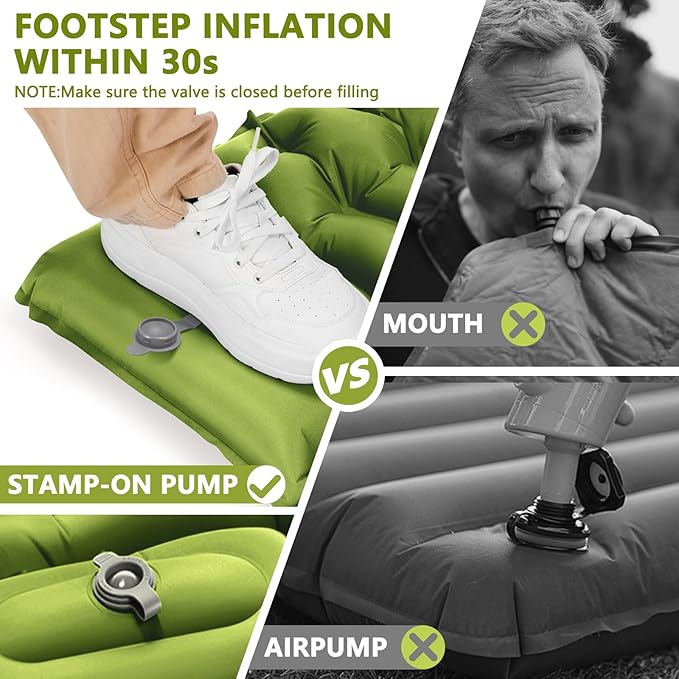 Double Camping Sleeping Pad, Extra-Thick Camping Mat for 2 Person with Pillow, Built-in Foot Pump Inflatable Sleeping Pads, Compact Camp Air Mattress for Backpacking, Hiking