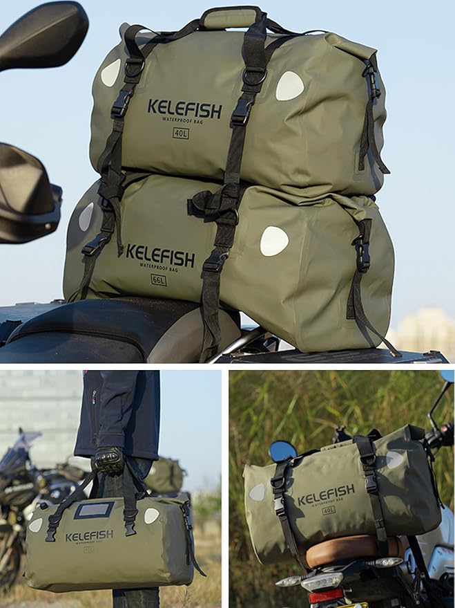 Waterproof Duffel Bag 20L 40L 66L Motorcycle Travel Dry Bag with Quick-fixed Straps for Motorcycling, Kayaking, Rafting, Boating, Camping