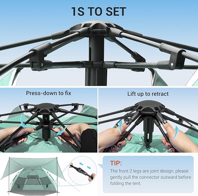Elegear Beach Tent With 360 Removable Canopy, 4-6 Person Pop Up Sun Shade Shelter, UPF 50+ Automated Installation Double Silver Coating Portable Lightweight Cabana