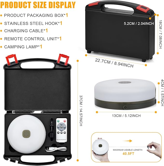 Solar Camping String Lights,40.45FT Fairy String Lights with 10 Lighting Modes,Portable Waterproof Camping Lamp with Remote Control,Solar Power and USB Rechargeable Camping Lights for Yard Hiking