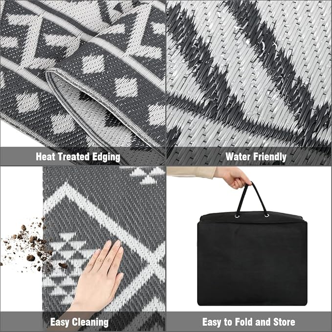 LILIOFFIC Outdoor Rug for Patio Clearance, 5'x8' Waterproof Plastic Patio Mat, Reversible Camping Rugs, Rv, Porch, Deck, Camper, Balcony, Backyard, Gray