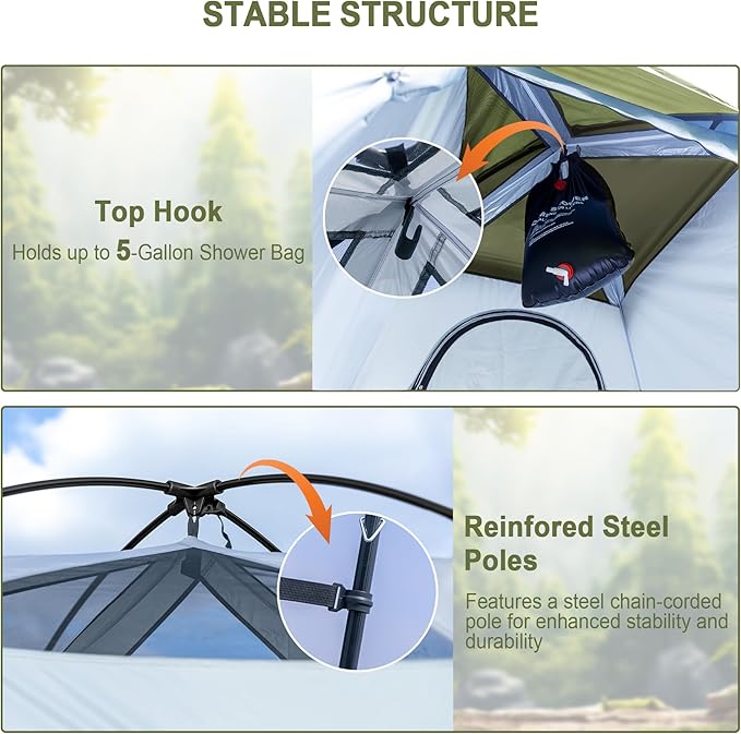 Camping Shower Tent, Oversize Pop Up Changing Tent, Portable Outdoor Bathroom Toilet Tent with Floor, Easy Set Up Privacy Shelter for Dressing, Hiking, Fishing, UPF50+