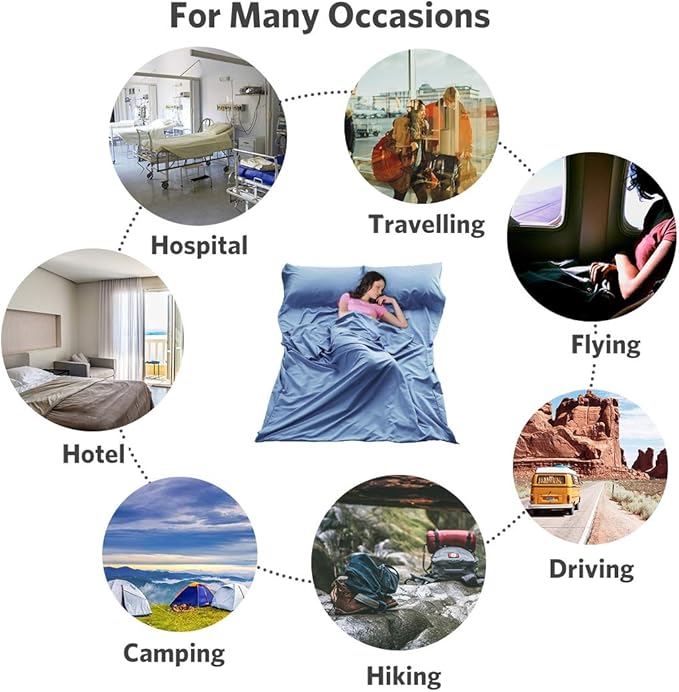 Sleeping Bag Liner Ultralight Travel Sheet Dirt-Proof Travel Camping Sheet Sleeping Sheet Hotel Sheet for Outdoor Travel Hiking Hotels Picnics