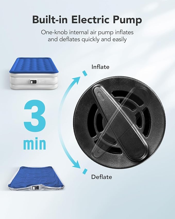 iDOO Air Mattress Full with Built in Pump, Blow up Mattress Full Size, Upgraded Inflatable Mattress for Camping Home and Guest Bed, Fast Inflation, Comfort Portable Air Bed, Colchones Inflables