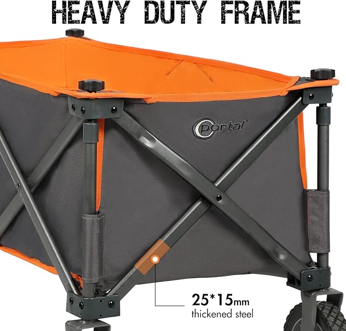 PORTAL Collapsible Wagon Cart, Heavy Duty Foldable Wagon Carts with Wheels, Folding Utility Wagon for Camping, Shopping, Garden, Sports, Beach
