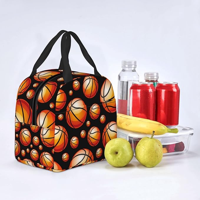 VOOHDDY Fun Basketball Ball Insulated Lunch Bag For Men Women Reusable Lunch Box Container Waterproof Portable Cooler Thermal Tote Bag For Work Office Picnic Beach Travel
