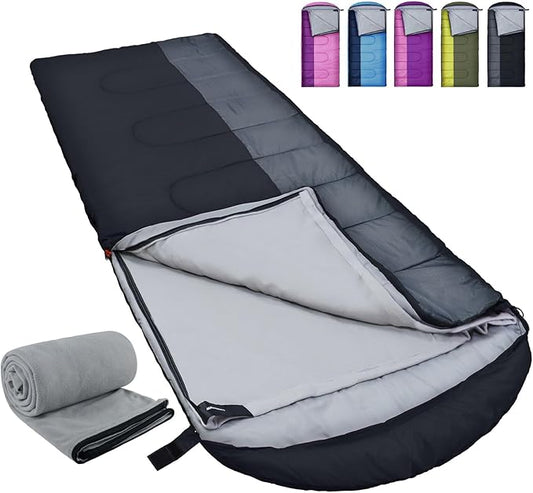 XL 10 Degree Sleeping Bags Waterproof for Adults 350GSM Machine Washable with Compression Sack for 3-4 Season Camping Outdoor