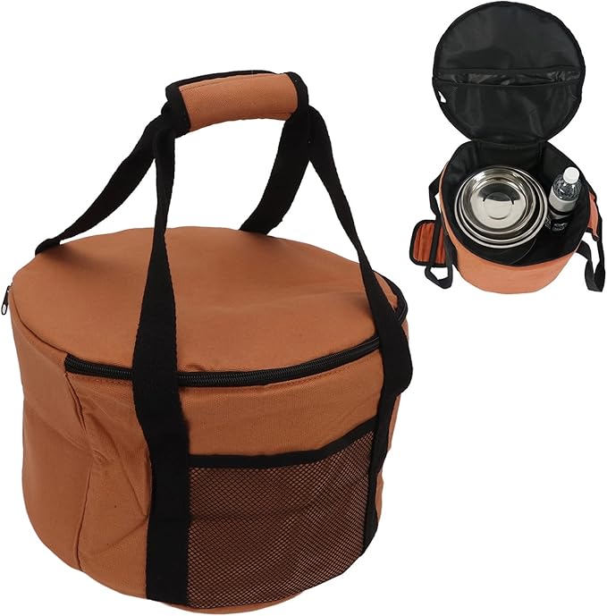 Topyond Camp Kitchen Organizer, Camp Utensil Organizer, Outdoor Large Round Cookware Bag, Foldable Waterproof Canvas Camping Sundries Storage Bag with Pearl Cotton Inside