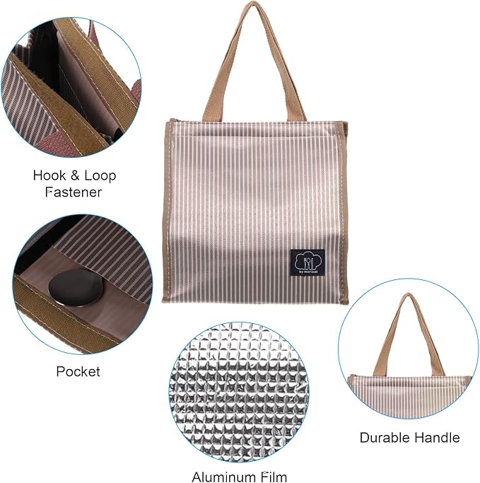 PATIKIL Insulated Lunch Bag, Oxford Cloth Waterproof Lunch Tote Bag Thermal Portable Lunch Box Food Container for Work Office Picnic Outdoor, 10.24"x6.69"x10.24", Brown