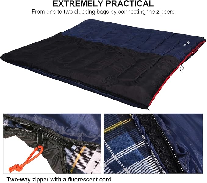 REDCAMP Cotton Flannel Sleeping Bag for Camping Backpacking, Adults Cold Weather Envelope Sleeping Bags with 2/3/4lbs Filling
