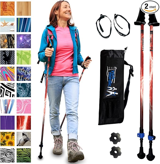 York Nordic Motivator Walking Poles for Balance and Rehab - Patented Stability Grips - Lightweight, Adjustable, and Collapsible - 2 Pieces Adjustable w/flip Locks - Heights 4'6" up to 6'2" - 230 lbs