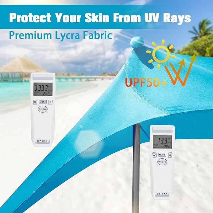 Beach Tent Sun Shelter 10x10FT Beach Shade Canopy with 8 Sandbags, UPF 50+ Protection Beach Shade Canopy, Outdoor Tent for Beach Camping Trips, Fishing, Backyard