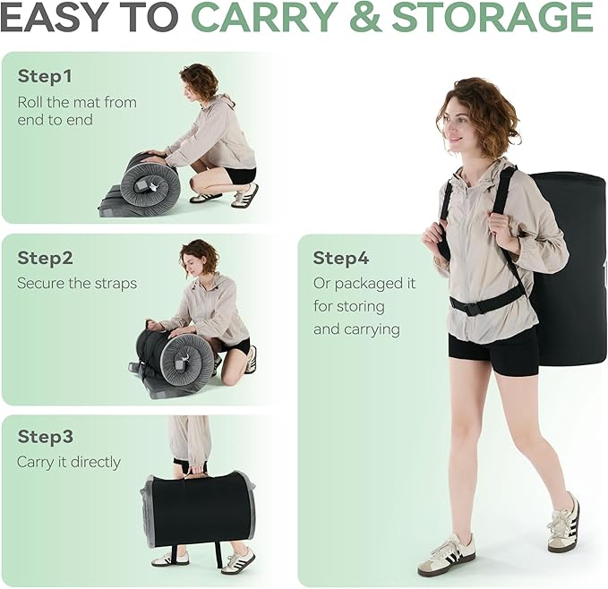 Sinweek Memory Foam Camping Mattress CertiPUR-US Waterproof Portable Roll Up Mattress for Adults Cot Mattress Car Van Sleeping Mat Pad with Carrying Bag