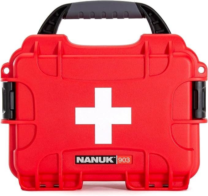 NANUK 903 Waterproof First Aid Box Empty – Durable, Medical First Aid Organizer Case, IP67-Rated, Dustproof, Impact-Resistant, and Floats (7.4" x 4.9" x 3.1") – Red
