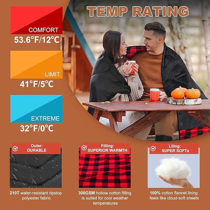 Double Sleeping Bag for Adults Kids Camping, XL Queen Size Sleeping Bags for 2 Person All Season Hiking Backpacking, Lightweight Waterproof with Compression Sack