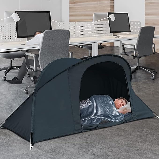 EighteenTek Bed Canopy Office Bed Tents Dream Tents Privacy Space Office Sleeping Tents Indoor One Person Lay Down NOT Sitting Pop Up Portable Frame Curtains Breathable Grey Cottage Grey 87"x28"x33"H