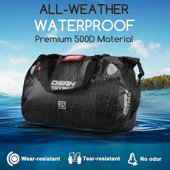Waterproof Duffel Bag - Motorcycle Dry Bag Tail Bag with Large Storage Space, Waterproof Luggage Duffle Bags with Outer Mesh Zipper Pocket for Camping, Kayaking, Fishing & Traveling