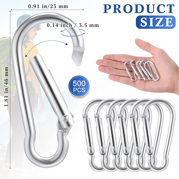 500 Pcs 2" Spring Snap Hooks Bulk Small Aluminum Alloy Clip Keychain Spring Snap Hook for Hanging Camping Hiking Traveling Fishing Outdoor